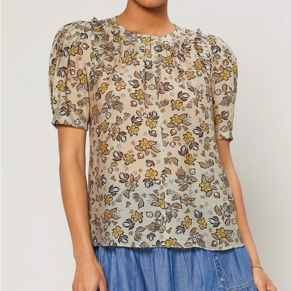 Current Air Floral Split Neck Blouse Anthropologi… - image 1